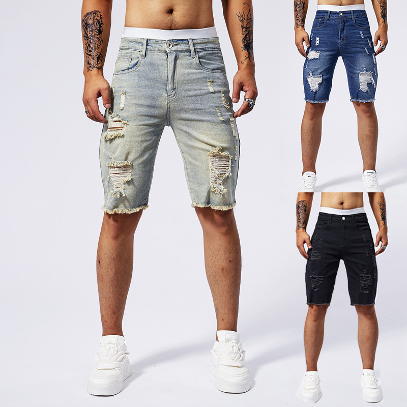 Streetwear Brand - 2025 Zomer Nieuwe mannen Gescheurde Denim