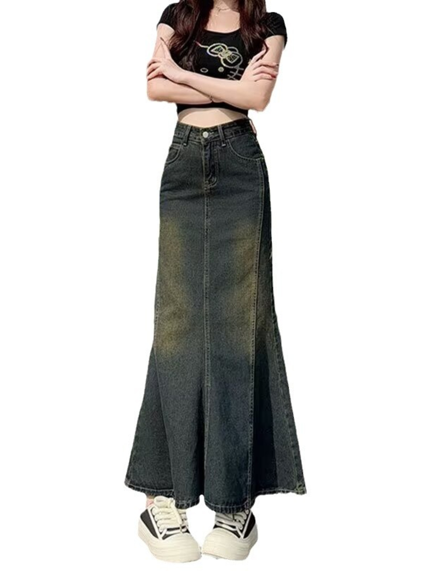 Vintage gewassen denim maxi ro - Streetwear Brand Pants recensie en prijs